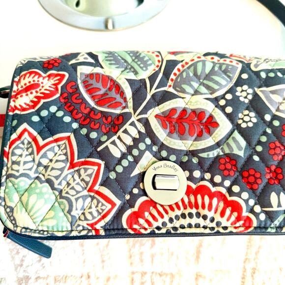 Vera Bradley Flap Zipper Closure Wallet Purse Crossbody Blue/Gray Timeless - Picture 8 of 11